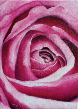 Oil painting of a pink rose.